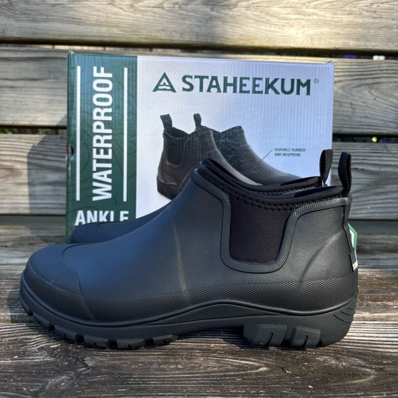 Staheekum mens waterproof slip resistant ankle rubber rain boots black 9 main image 6